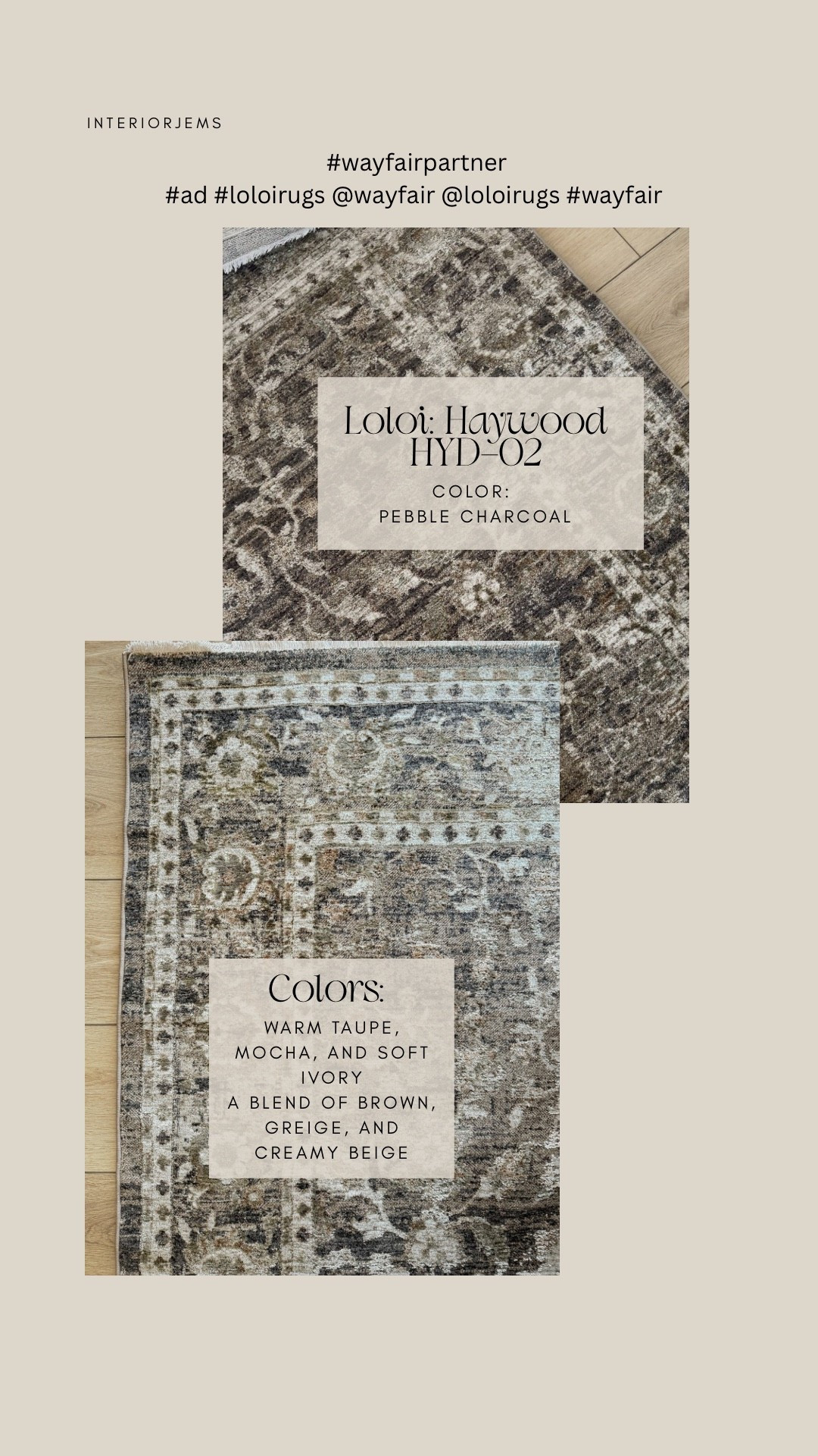 Sharing a closer look at the details of this rug. #WayfairPartner
It has that soft, vintage-style pattern with warm taupe, mocha, sand, and muted charcoal tones throughout. The mix of warm and cool neutrals makes it really easy to coordinate with cream or beige sofas, warm wood furniture, and soft white or greige walls. It’s one of those classic rugs that works in so many spaces without feeling too busy or too flat.
#ad #loloirugs @wayfair @loloirugs #wayfair 
Details: Loloi Haywood HYD-02
Color: Pebble/charcoal 


#LTKHome #LTKSaleAlert