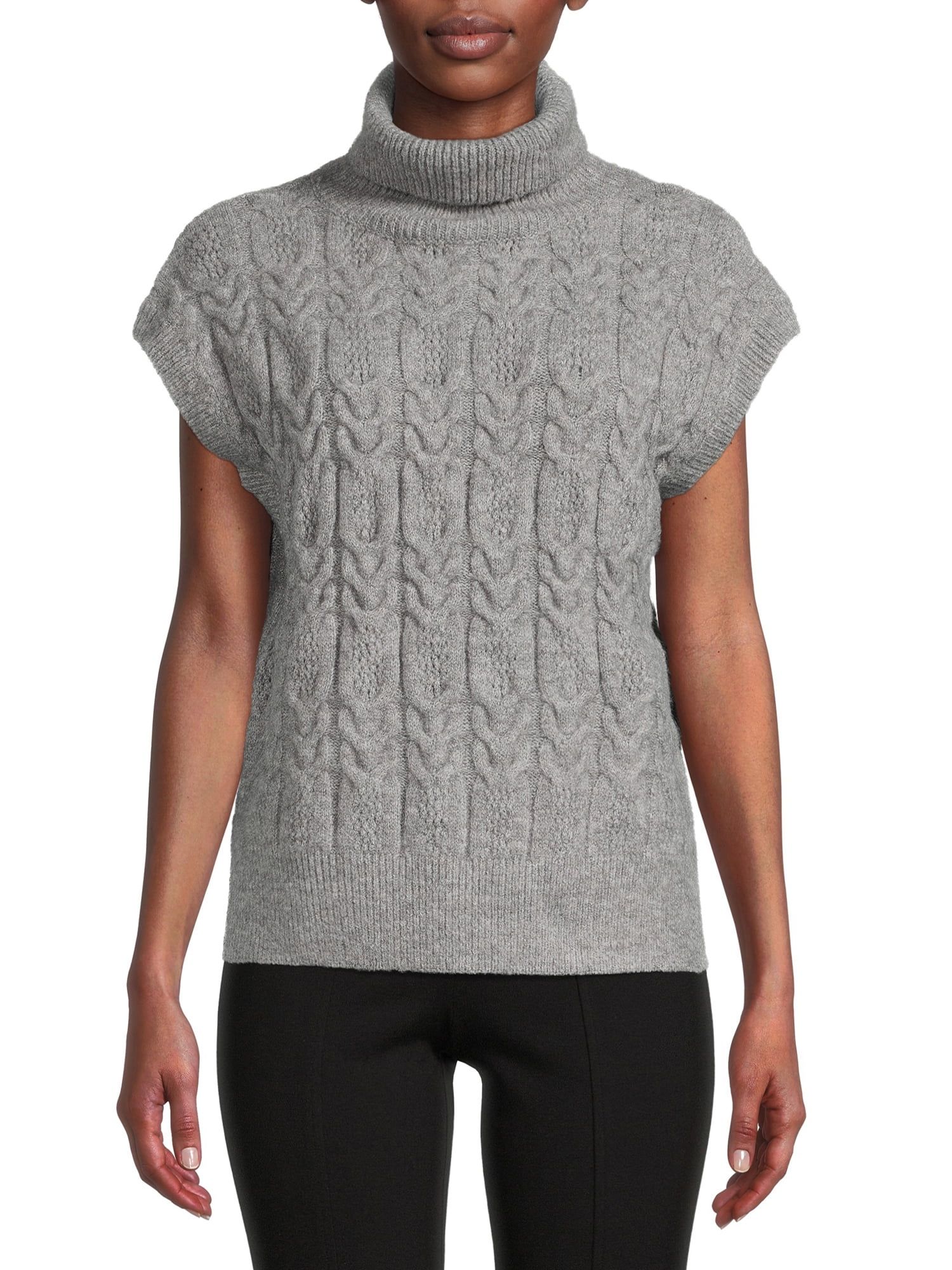 Time and Tru Women's Mock Neck Cable Sweater Vest, Sizes XS-XXXL | Walmart (US)