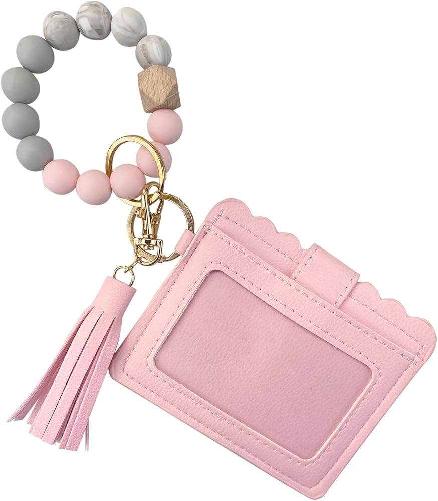 Andiker Key Ring Bracelet Wristlet Keychain with Card Wallet, Silicone Beaded Wristlet Wallets fo... | Amazon (US)