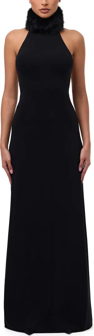 Halter Dress with Removable Faux Fur Collar | Nordstrom