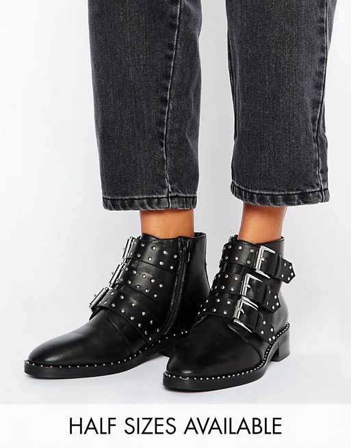 ASOS ASHER Leather Studded Ankle Boots | ASOS UK