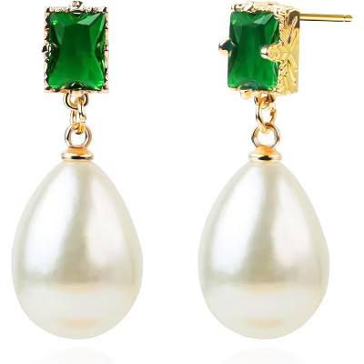 Pearl Earrings for Women, for Wedding, Bow Stud Jewelry as Christmas Gifts Statement Silver as Boho Prom Accessorie Emerald Drop 3.2 x 0.2 | Target