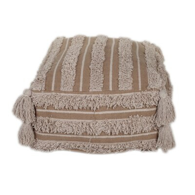 HomeRoots Camel Fringe Striped Pouf | Lowe's