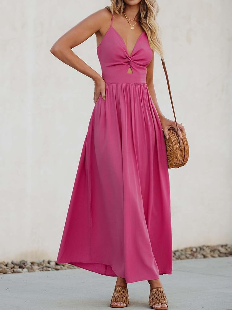 CUPSHE Women's Maxi Dress Floral Print Twisted V Neck Sleeveless Long Dress Summer Casual Dress | Amazon (US)