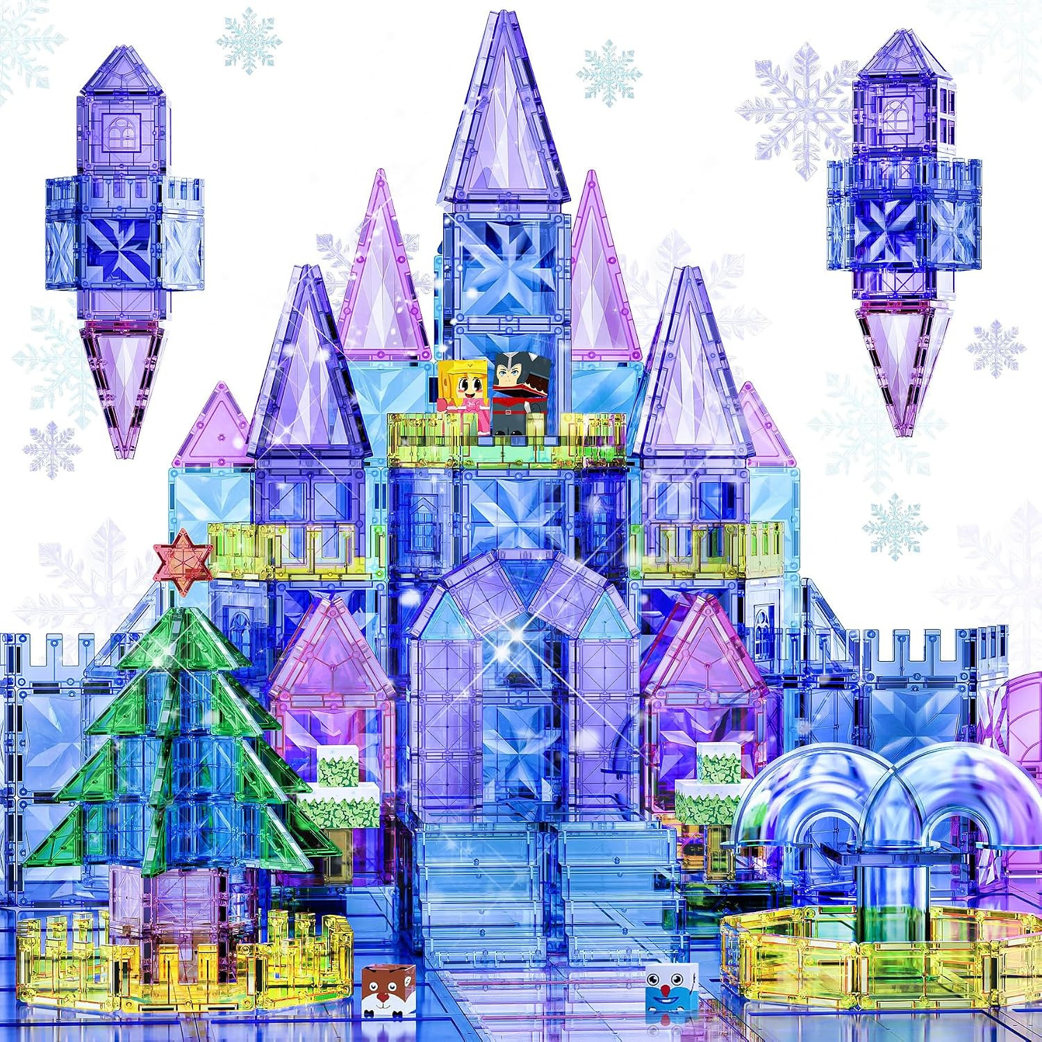 SKTMYY 114pcs Magnetic Tiles for Kids, 3D Diamond Princess Ice Castle | Amazon (US)