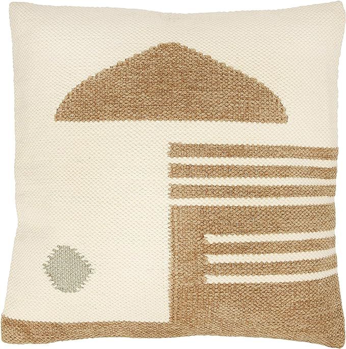 Creative Co-op Square Cream & Tan w/Gold Geometric Pattern Woven Cotton & Wool Pillow, Cream | Amazon (US)