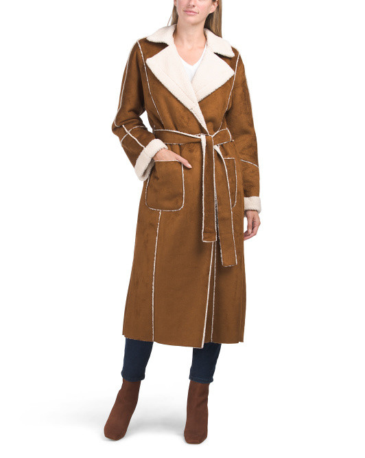 Maxi Faux Shearling Belted Wrap Coat | TJ Maxx