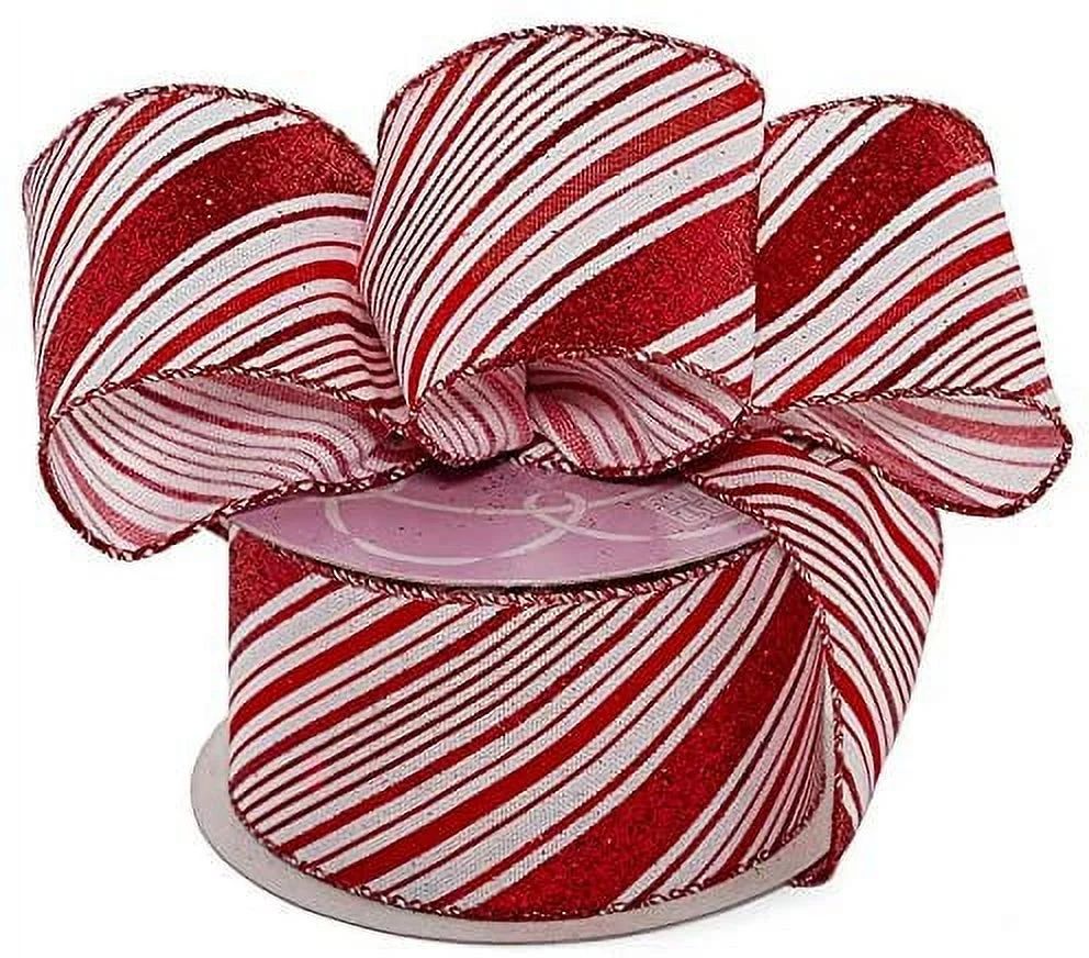 Candy Cane Wired Christmas Ribbon - 2 1/2" x 10 Yards, Sparkly Red White Peppermint, Holiday, Gar... | Walmart (US)