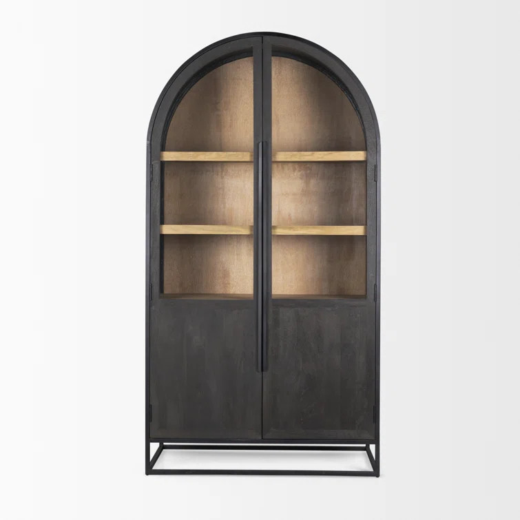 Clementine Wood W/Black Metal Arched Curio Cabinet | Wayfair North America