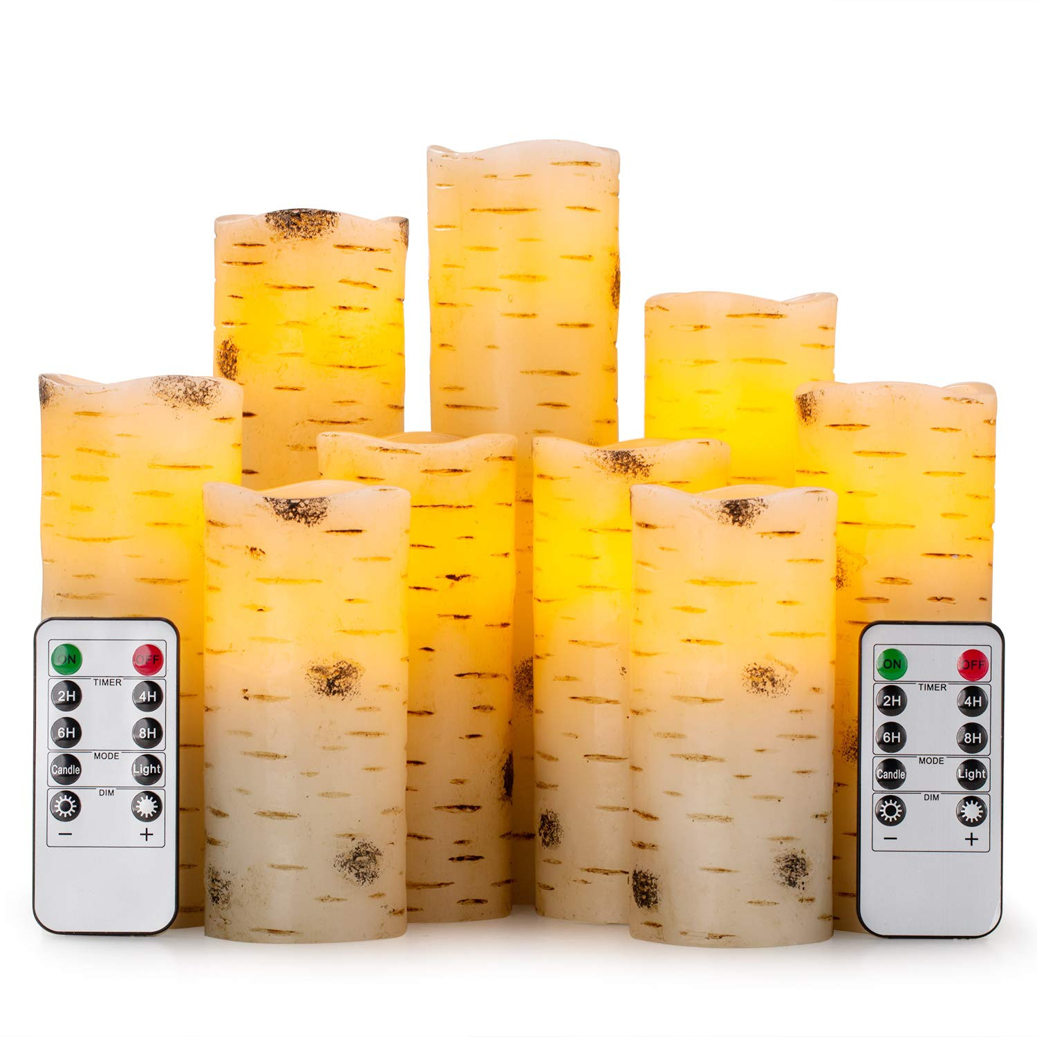 Flameless Flickering LED Candles with Birch Bark Effect - Set of 9 Battery-Operated Real Wax Pill... | Amazon (US)