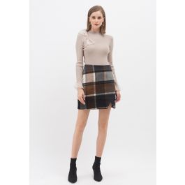 Chic+ Check Wool-Blend Mini Bud Skirt | Chicwish