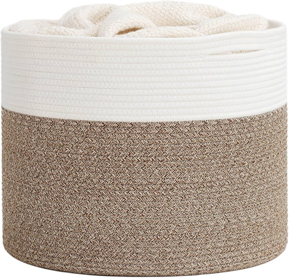 Goodpick Large Cotton Rope Basket, Blanket Basket Living Room 15.8"x15.8"x13.8"-Baby Laundry Bask... | Amazon (US)