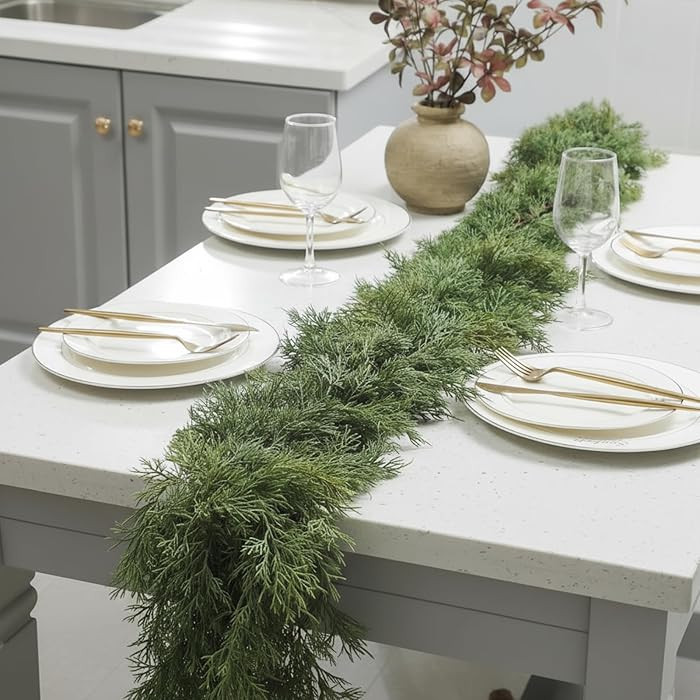 Dingion 2 PCS 6 ft Christmas Cedar Garland - Thick & Soft Artificial Realistic Cedar Pine Garland... | Amazon (US)