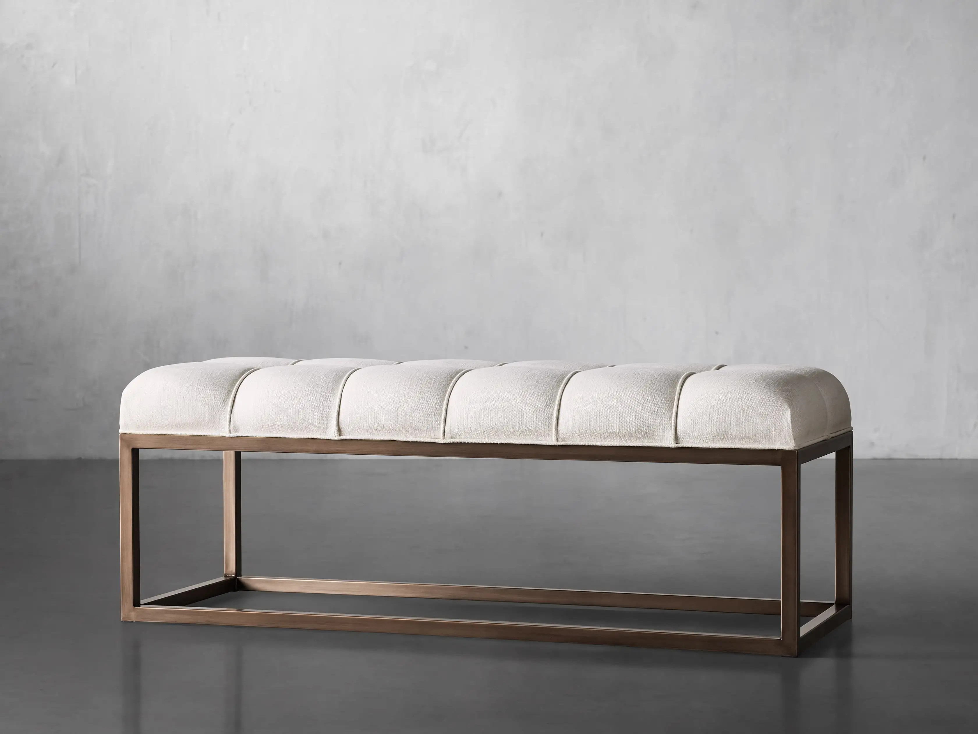 Edie Biscuit Tufted Bench in Brass | Arhaus