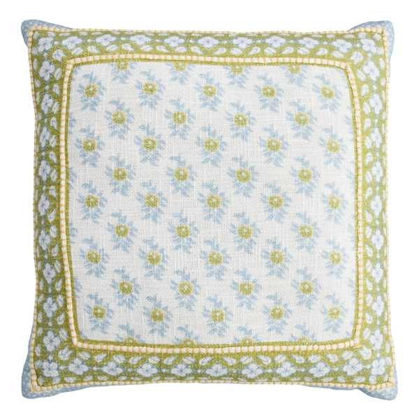 Embroidered Block Print Slub Throw Pillow with Border, 18" | At Home