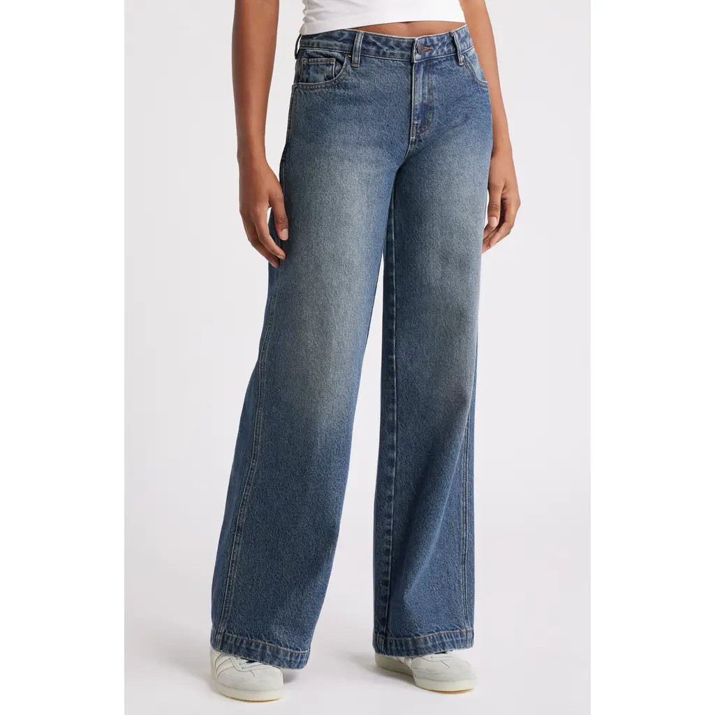 PacSun Mel Low Rise Baggy Wide Leg Jeans in Medium Indigo at Nordstrom, Size 29 | Nordstrom