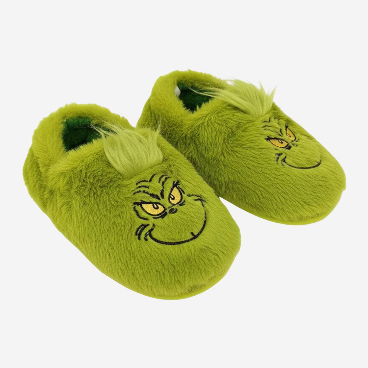 Women's The Grinch Faux Fur Slipper Socks with Grippers - Green | Target