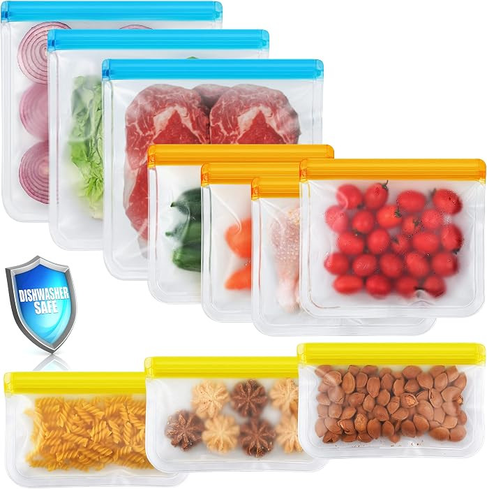 10 Pack Dishwasher Safe Reusable Bags, Leakproof Reusable Freezer Bags, BPA Free Food Storage Bag... | Amazon (US)