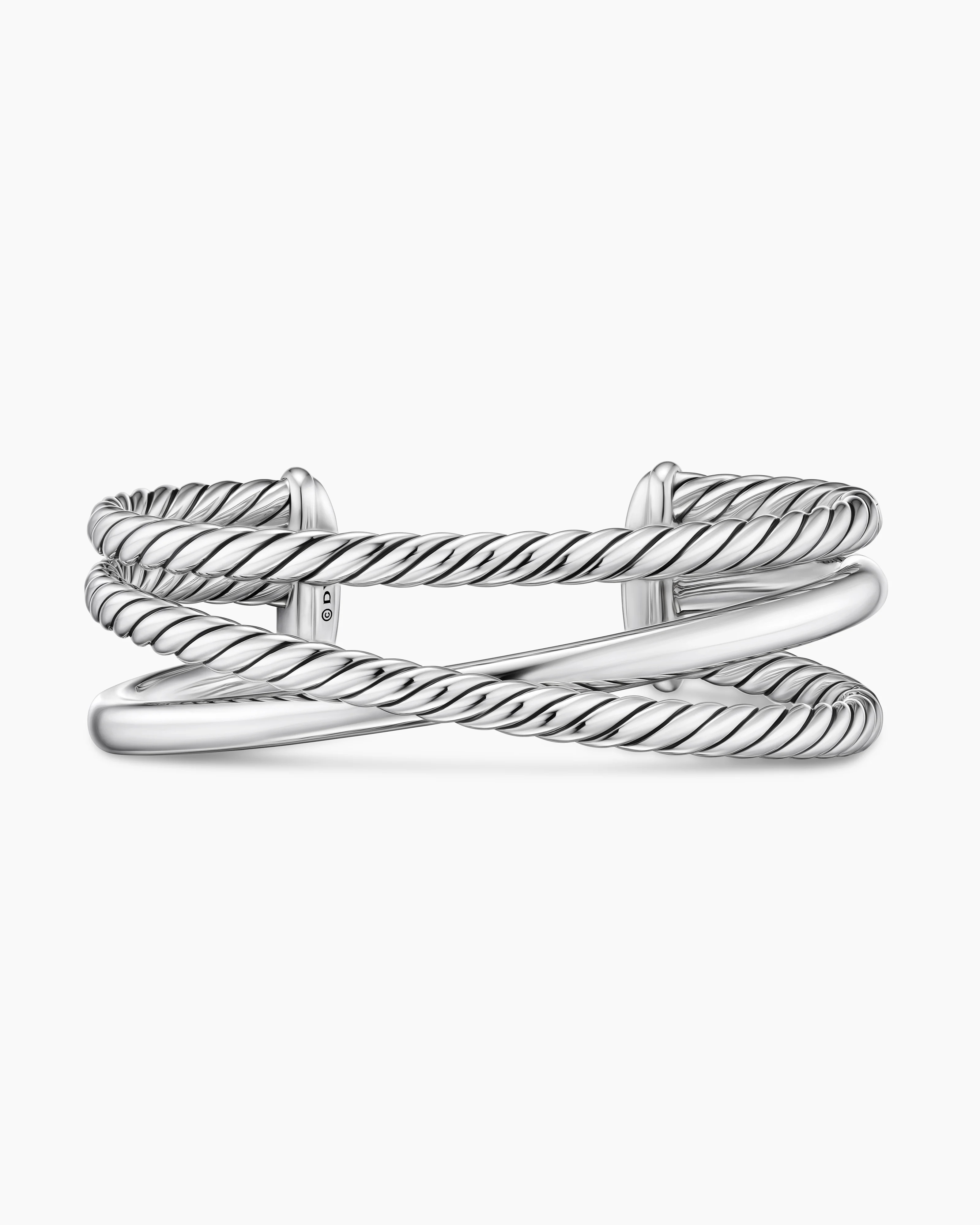 David Yurman | Bold Crossover Three Row Cuff Bracelet in Sterling Silver, 19mm | David Yurman