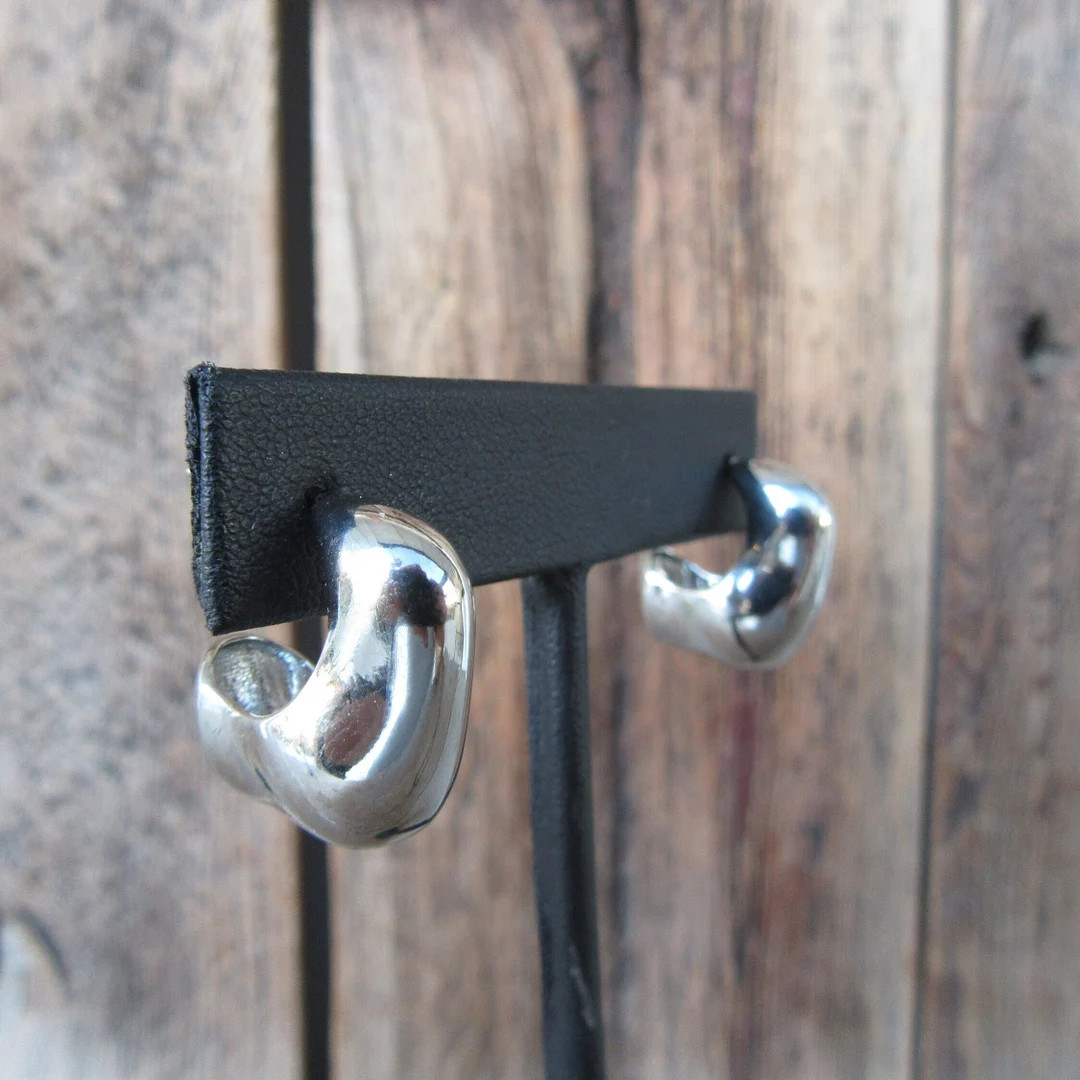 90s Silver Tone Earrings Modernist Chunky Hoop Earrings Crooked Warbled Hoops Square Hoops Fat Wi... | Etsy (US)