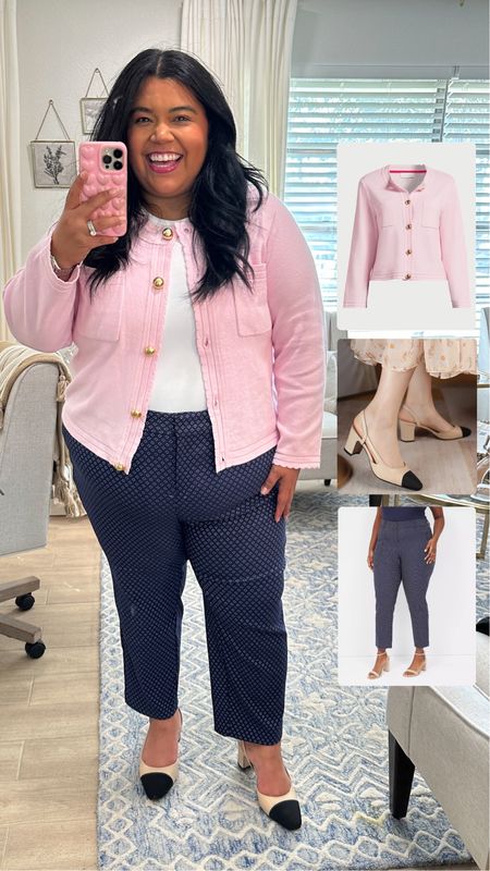 Smiles and Pearls found the cutest classic outfit! This pink Walmart cardigan comes in four different colors including a navy! Candice is wearing an XL. 
🌸 Pants are from lane Bryant and she’s wearing the 20P. These Chanel slingback dupes are perfect and wearing an 8.5.

Plus size fashion, Walmart fashion, Lane Bryant, Chanel dupe, classic style, work wear, teacher outfit, size 18, spring outfit, jeans, resort wear, classic outfit, chic, home, vacation outfit, work outfit, date night outfit, work heels, slingback heels, Amazon, Amazon fashion, Easter, church outfit, Spring wedding outfit, Wedding guest outfit

#LTKSeasonal #LTKplussize #LTKworkwear