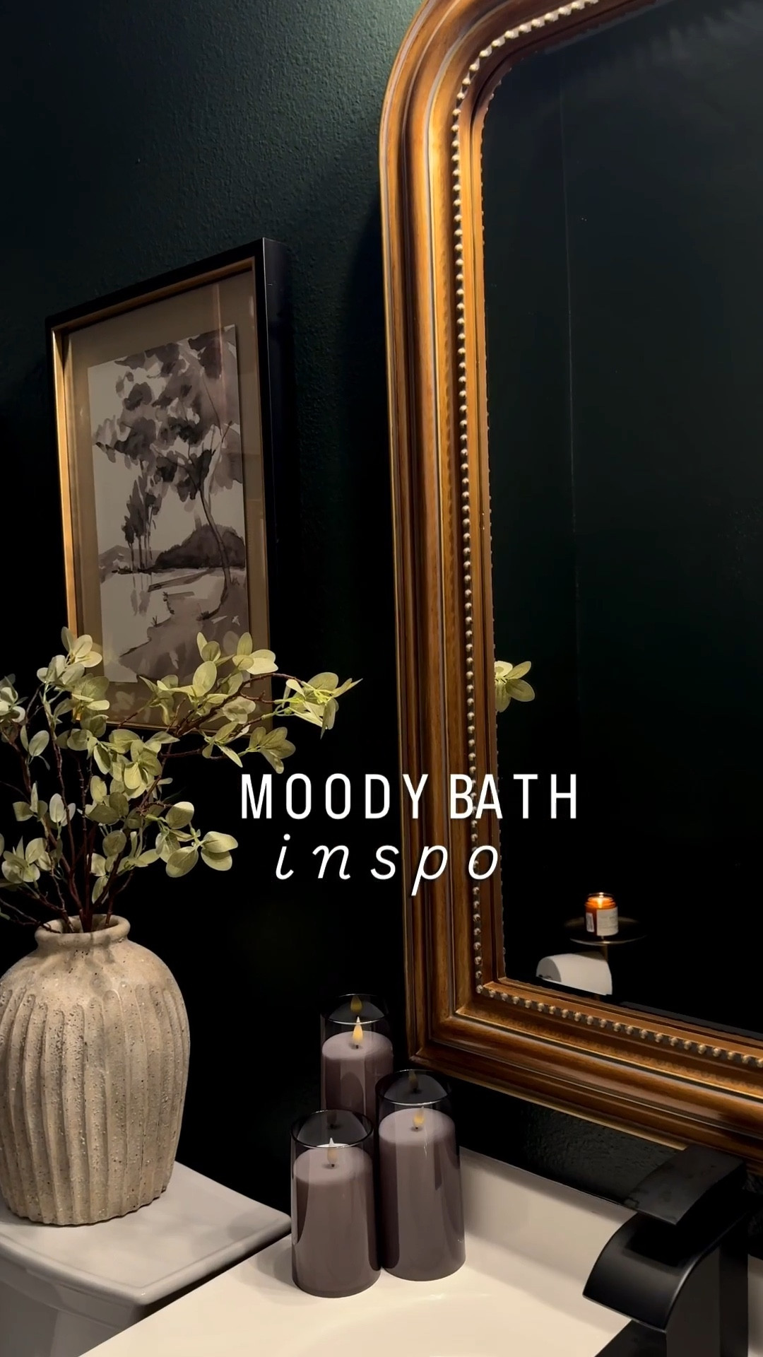 Moody powder bath is done & I couldn’t love it more.. linking all details below 😍 
Paint: Jasper by Sherwin Williams 

PSA: the art is from target throughout the years- linked some similar picks

Moody bathroom, guest bathroom, powder bath, bathroom inspiration, oak bath vanity, affordable bathroom reno, Sherwin Williams moody paint 

#LTKHome