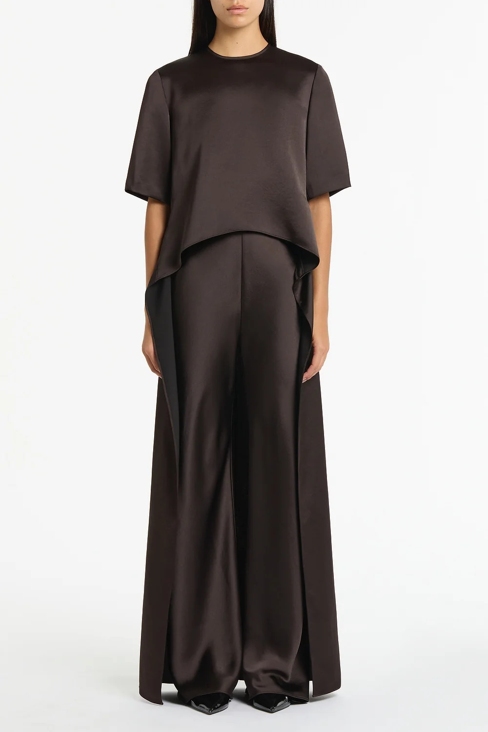 BLACK CHOCOLATE LUSTRE SATIN TAIL TOP | Carla Zampatti