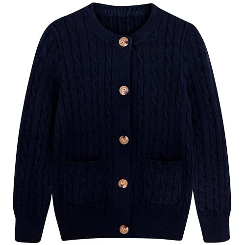 School Uniform Sweaters for Girls Size 5-6 Kids Boys School Uniforms Cardigan Little Boys Long Sleeve Cable Knitted Sweater Navy Blue | Amazon (US)