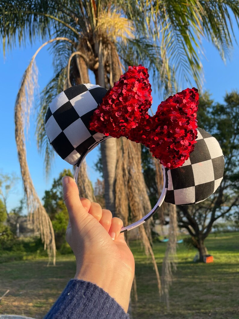 Checkered Ears - Black and White Ears - Orange Bow - Orange Ears - Fall Ears - Cars Ears - Black ... | Etsy (US)