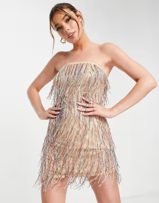 Band Of Stars premium fringe embellishment mini dress in multi | ASOS (Global)