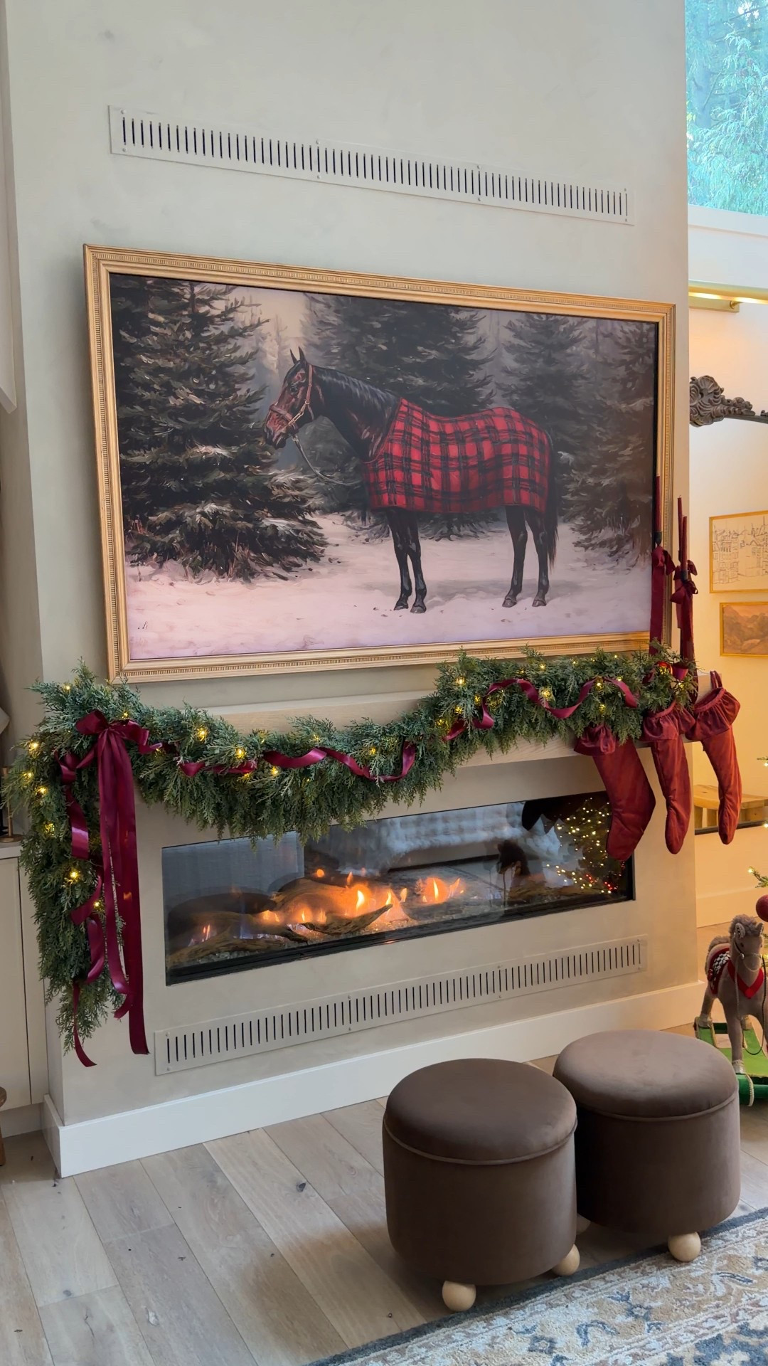 Christmas mantel - I used two Amazon garlands and 1.5” inch double faced satin ribbon 

#LTKHoliday #LTKHome #LTKCyberWeek