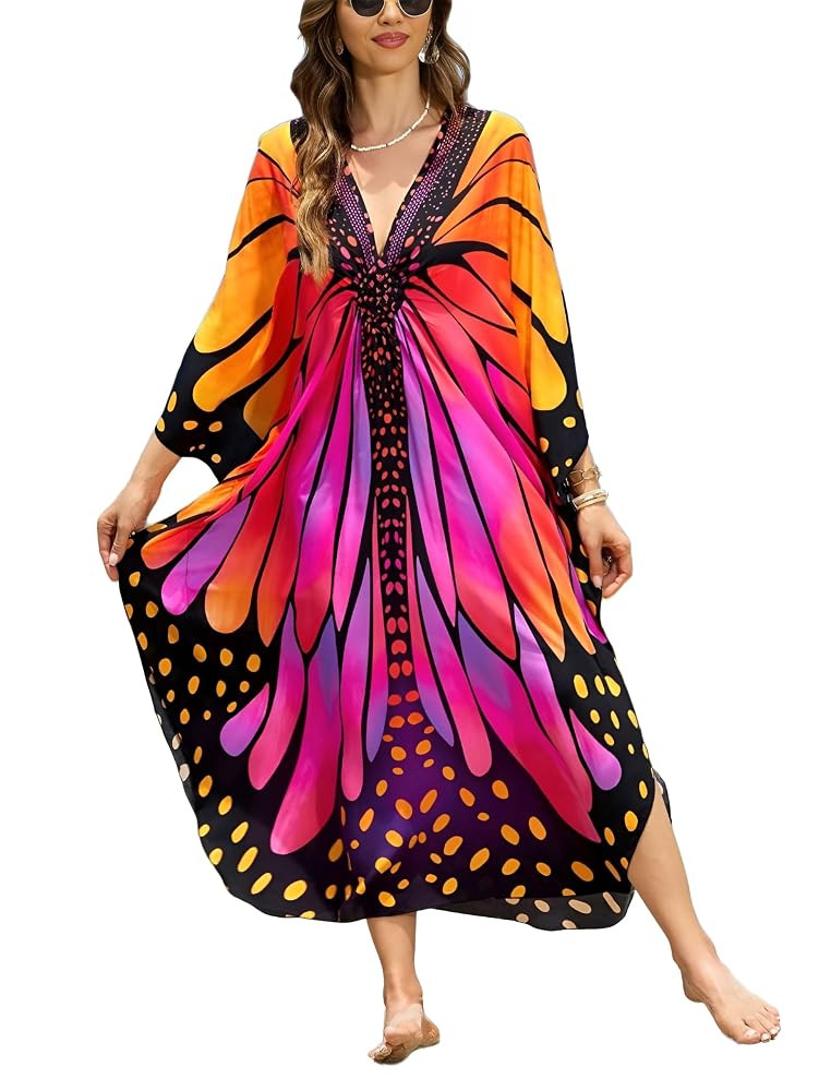 Women 2025 Summer Kaftan Dresses Plus Size Bathing Suit Cover Up Moo Moos Beach Dress for Swimwea... | Amazon (US)