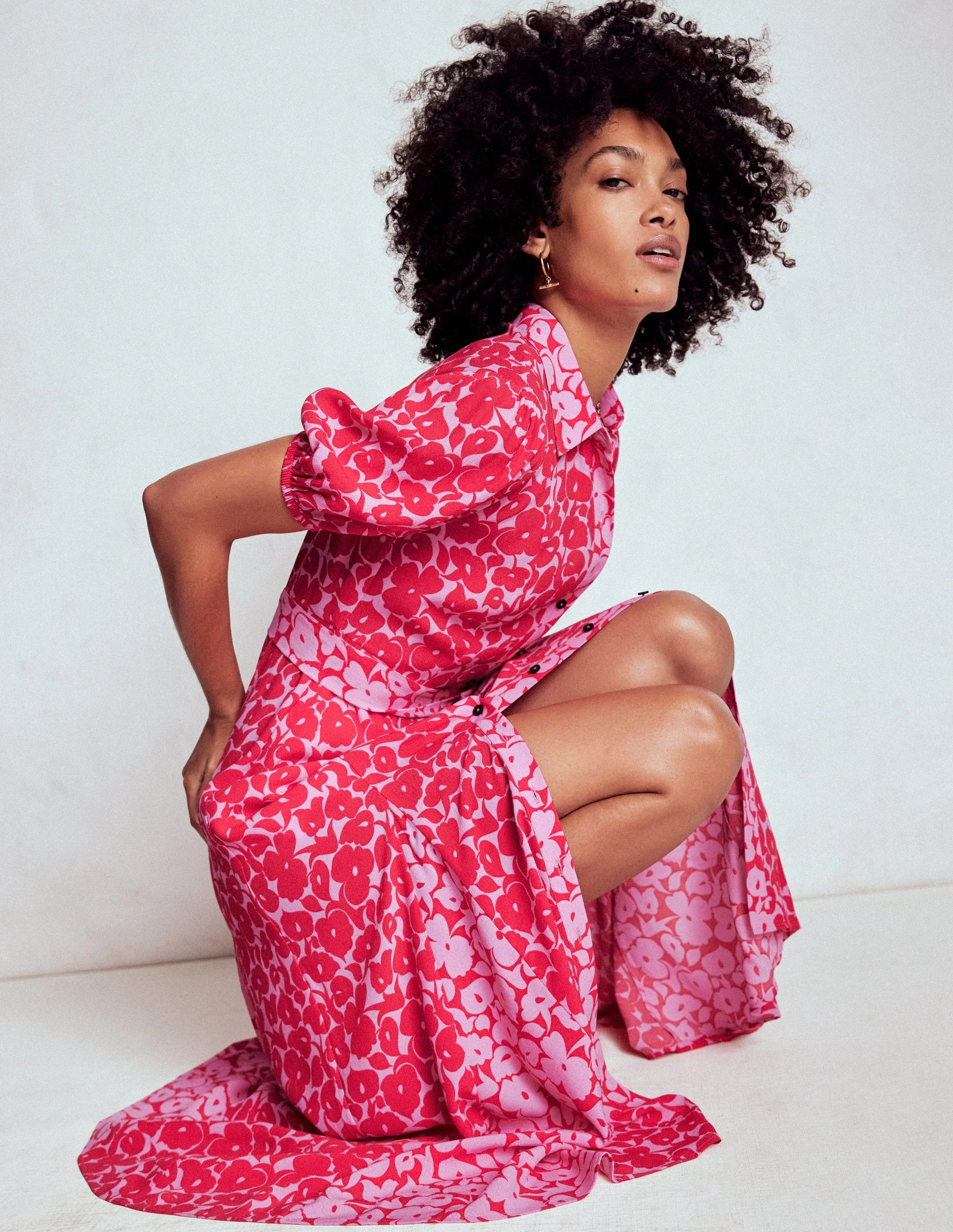 Alegra Midi Shirt Dress-Jewel Red, Leafy Grove | Boden (US)