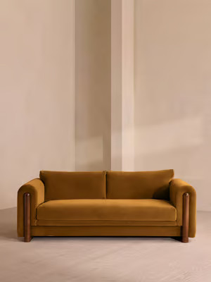 Faarell Three Seater Sofa, Velvet, Mustard, US | Soho Home Ltd
