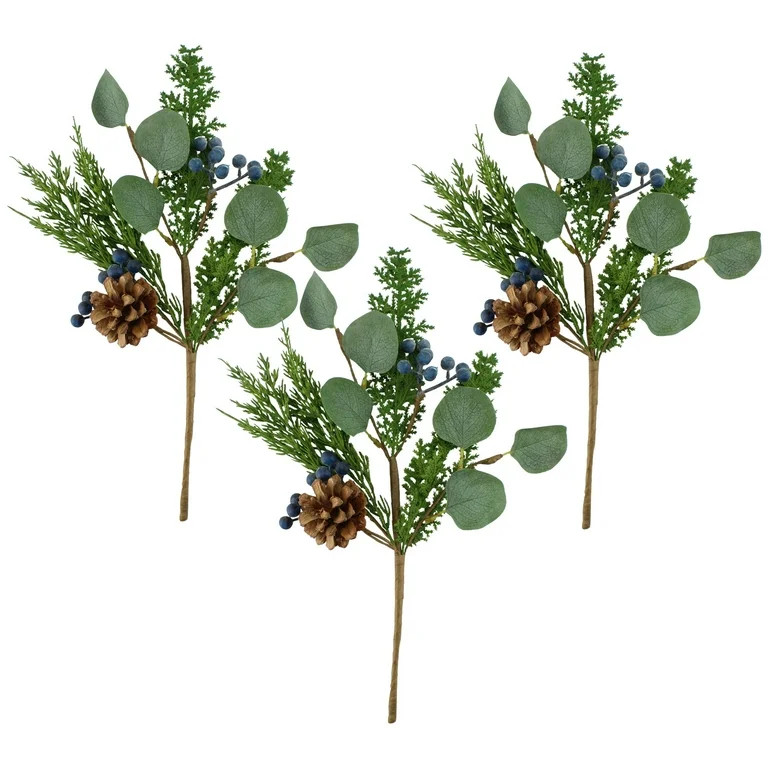 AuldHome Blue Berry Greenery Picks (Set of 3, 16-Inch); Juniper Tree Floral Picks for Christmas a... | Walmart (US)