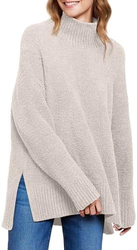 ANRABESS Women Oversized Turtleneck Long Sleeve Fuzzy Knit Slit Side Chunky Warm Pullover Sweater... | Amazon (US)