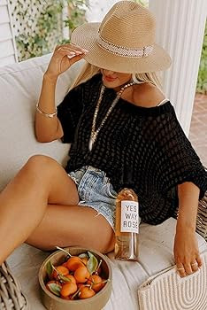 Dokotoo Womens Summer Scoop Neck Short Sleeve Sweater Casual Crochet Hollow Out Knit Tops Pullove... | Amazon (US)