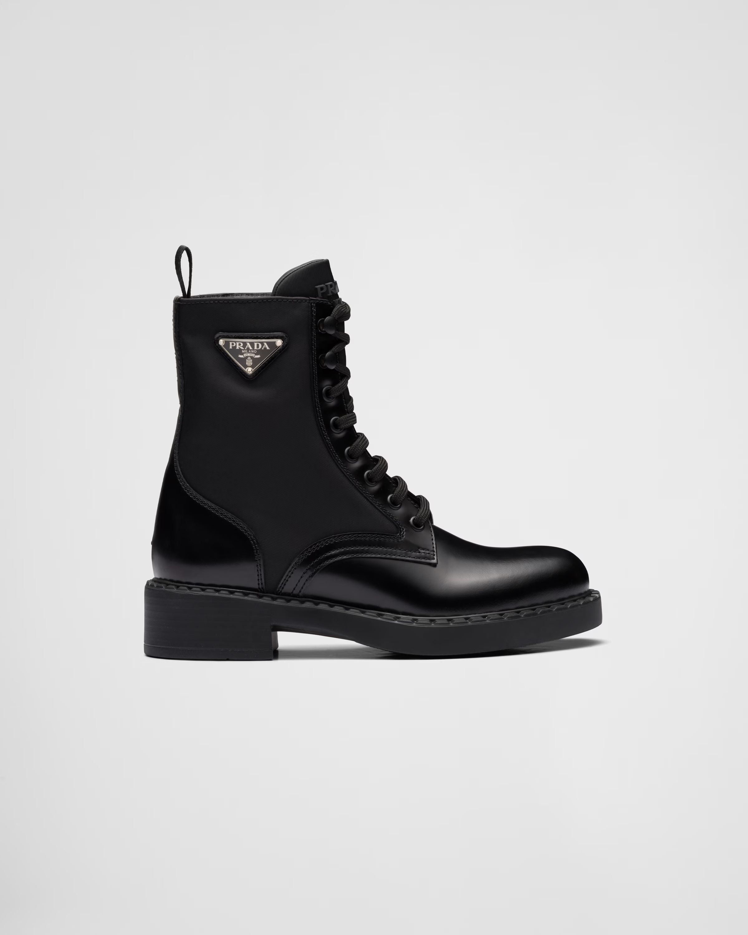 Brushed-leather and Re-Nylon boots | Prada Spa US