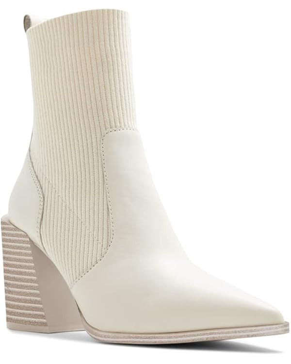 Womens Chunky Stacked Heel Ankle Boots Pointed Toe Booties Slip On Ribbed Knit Sock Boot | Amazon (US)