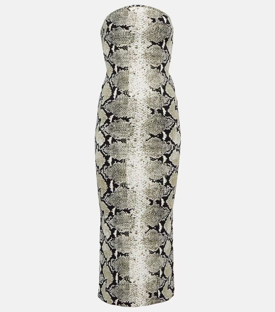 KhaiteStrapless snake-printed midi dress | Mytheresa (UK)