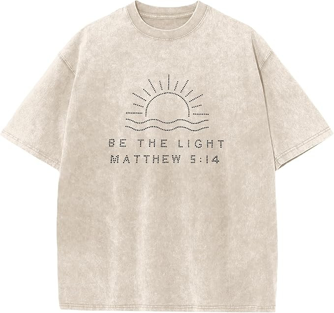 Mens Christian Be The Light Shirts Jesus Faith Religious God Bible Verse Tshirts Rhinestone Overs... | Amazon (US)