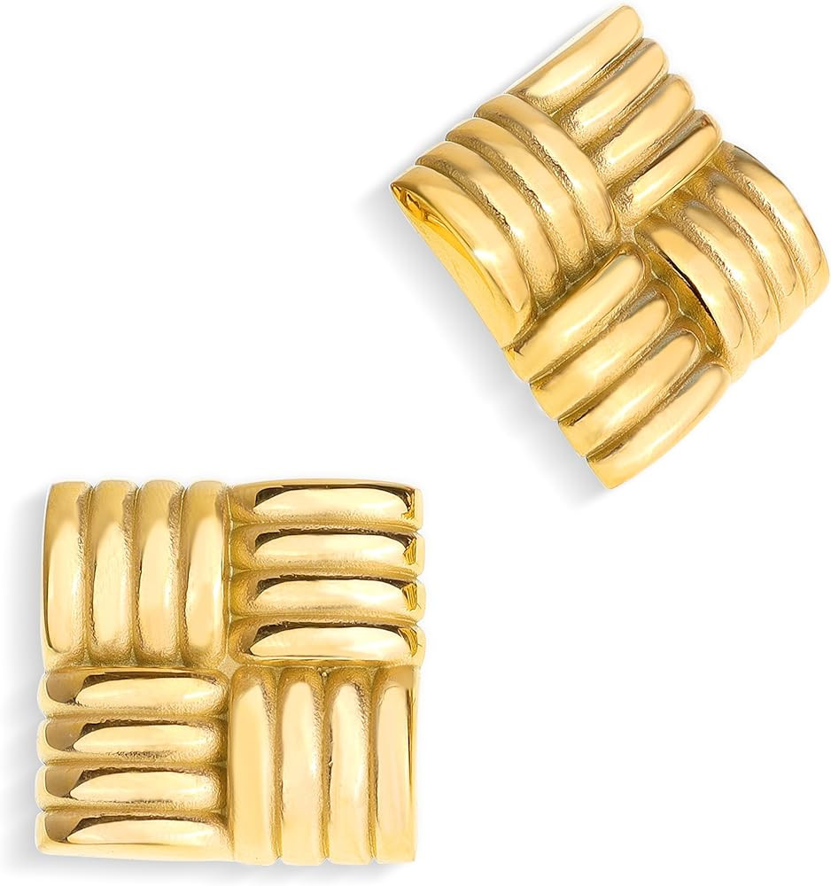 JeanBeau Chunky Large Square Stud Earrings for Women, Trendy Statement Geometric Rectangle Textur... | Amazon (US)
