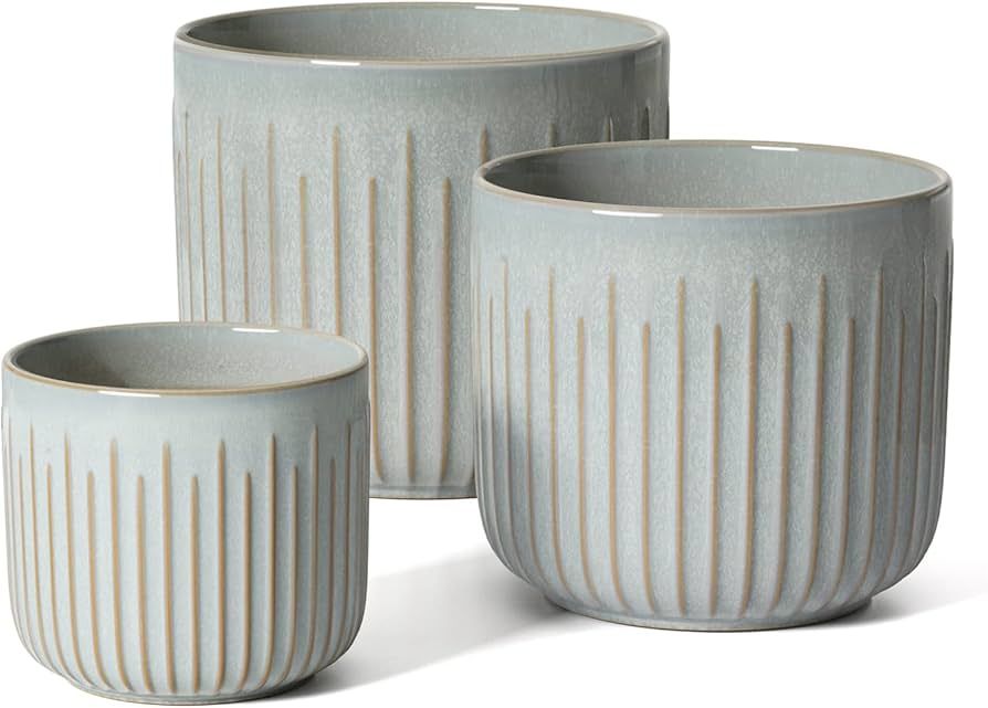 LE TAUCI Ceramic Planters, Set of 3 Plant Pots for Indoor Plants, 8.3+6.9+5.7 inch Flower Pot wit... | Amazon (US)