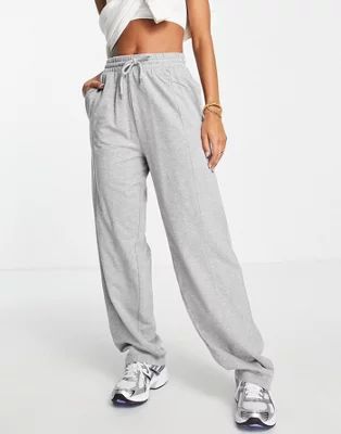 ASOS DESIGN straight leg sweatpants with deep waistband and pintuck in cotton in gray heather - G... | ASOS (Global)