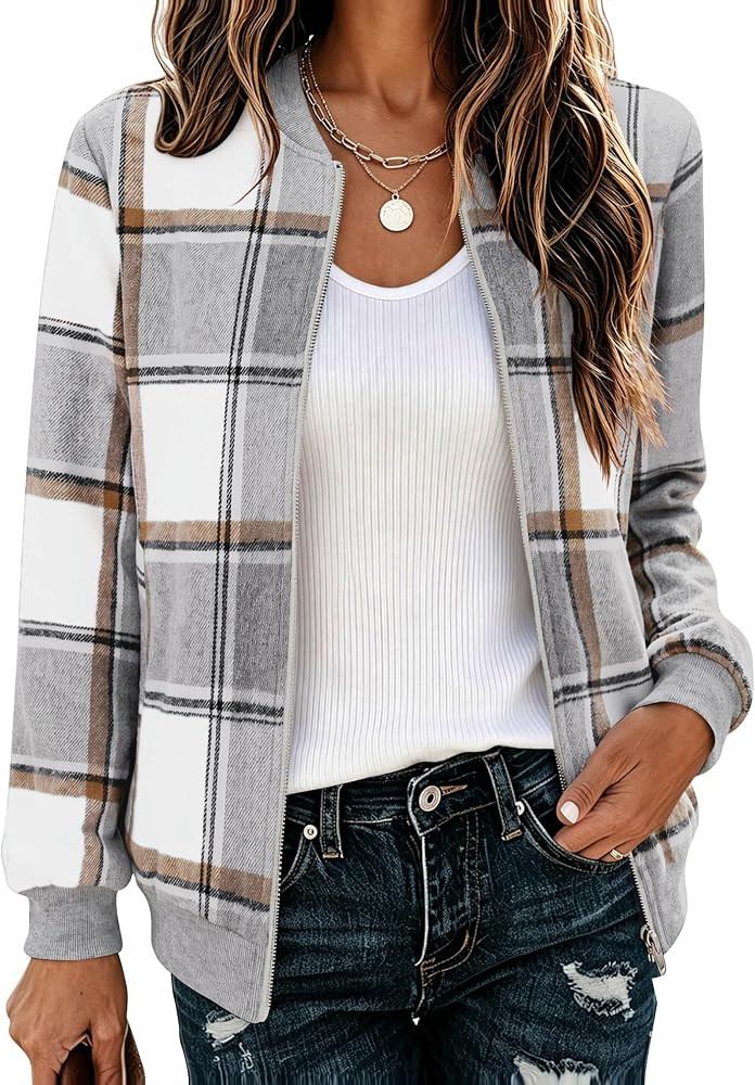 Zeagoo Jackets for Women 2026 Lightweight Bomber Jacket Plaid Flannel Coat | Amazon (US)