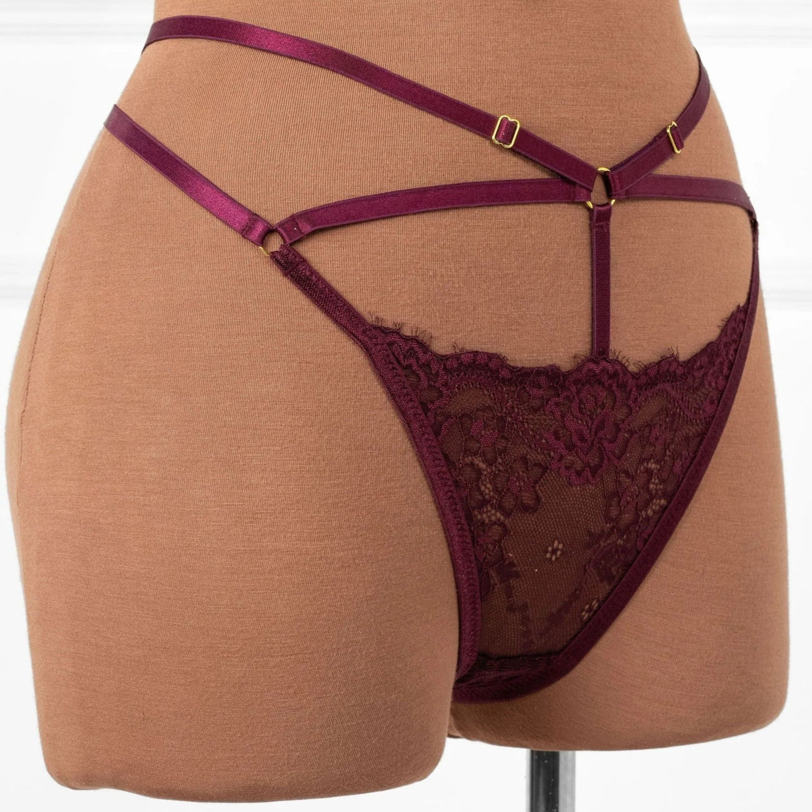 Lacy Strappy Thong - Cherry Lacquer | Mentionables