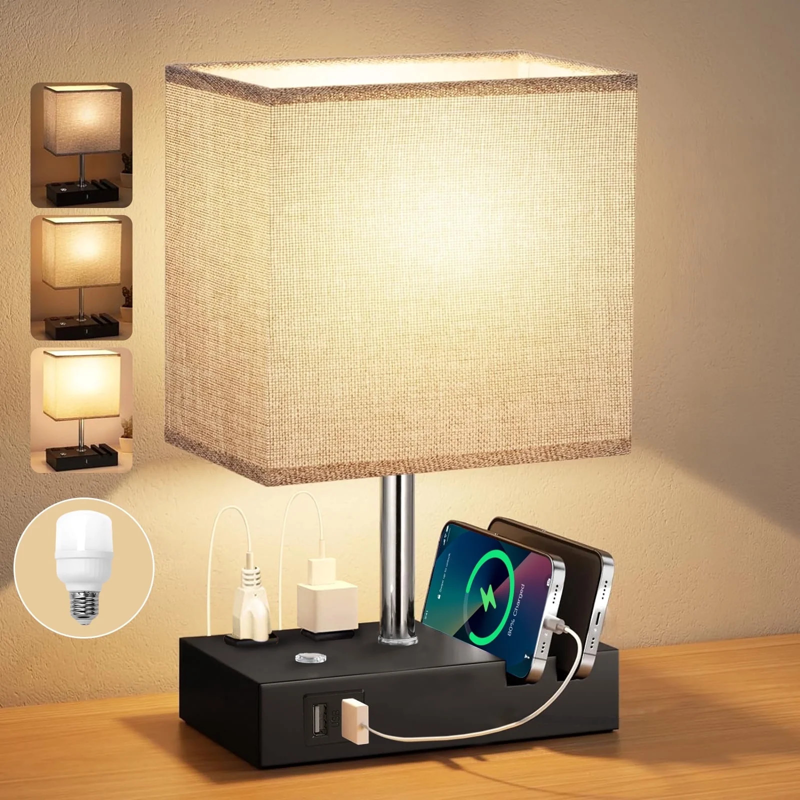 IJIL Table Lamp for Bedroom, 15.7" Two Fast USB Charging Ports Touch Desk Lamp for Living Room Do... | Walmart (US)