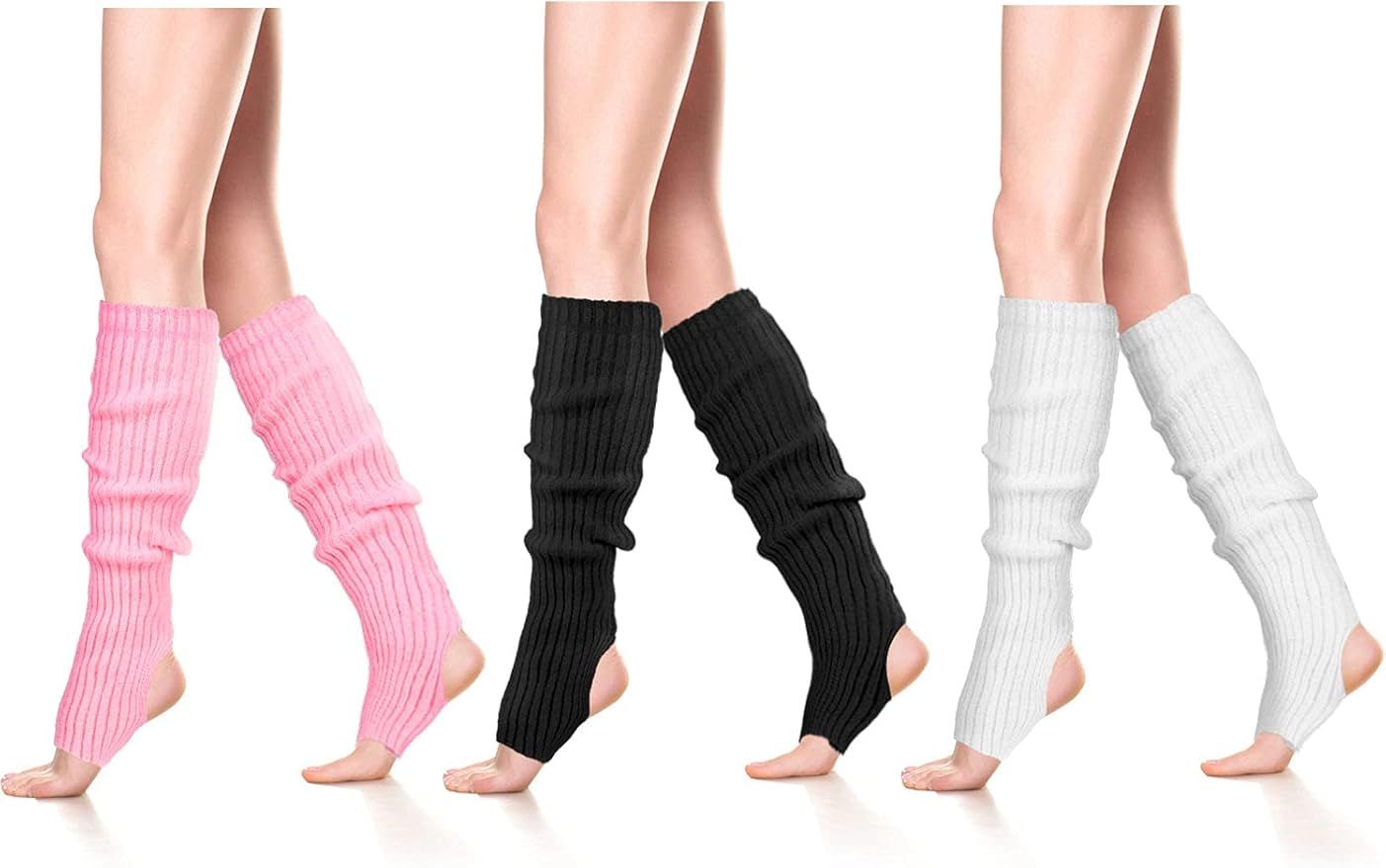 3 Pairs Women Knit Leg Warmers Knee Ballet Thigh High Leg Warmers Socks | Amazon (US)