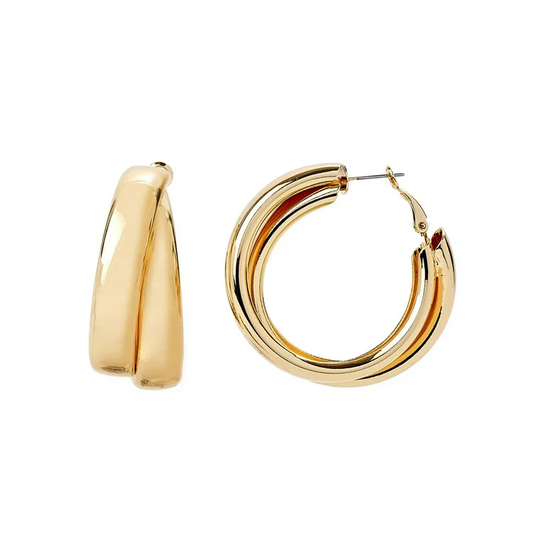Scoop Women’s 14K Gold Flash-Plated Brass Double Hoop Earrings | Walmart (US)