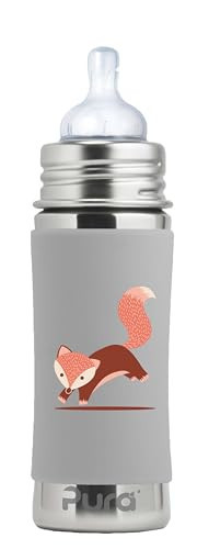 Pura Kiki 9oz/275ml Stainless Steel Infant Bottle w/Sleeve, Anti-Colic, 100% Plastic-Free, MadeSafe Certified, Medical-Grade Silicone, Medium-Flow Nipple, for Babies 3 Months & Up - (Fox) | Amazon (US)